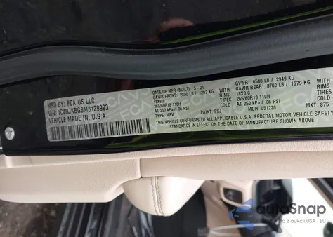 2021 Jeep Grand Cherokee L Limited 4X4 from USA, damaged, VIN 1C4RJKBG8M8129993